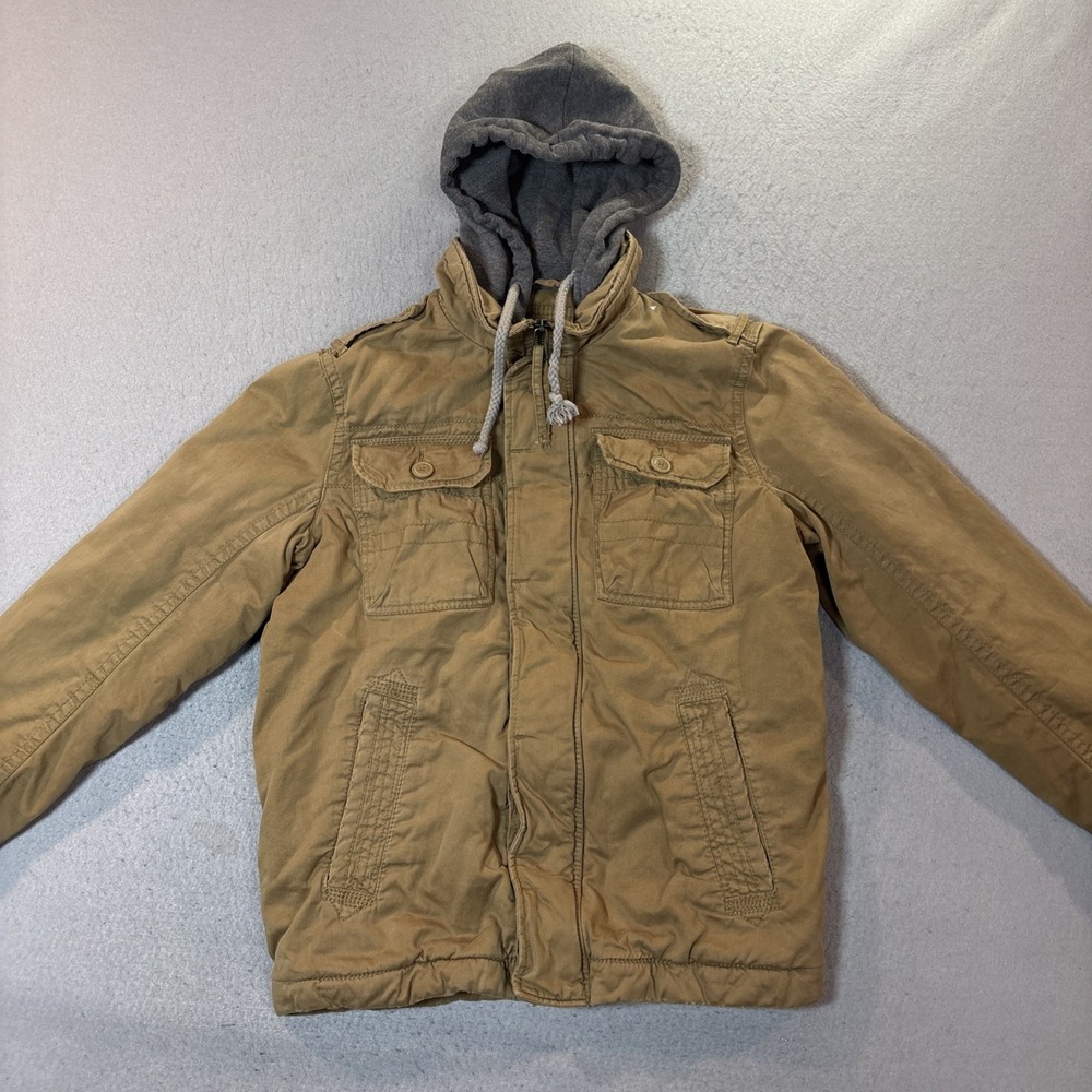 Vintage American Eagle Utility Field Jacket Men Small Hooded Military‎ Coat Y2K